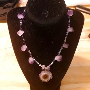 Beautiful Handmade Natural Raw Amethyst Stalicite Necklace